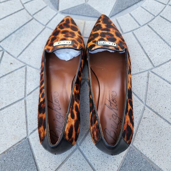 Brighton Eve Leather Leopard Print Calf Hair Pointed Toe Flats - Picture 5 of 10